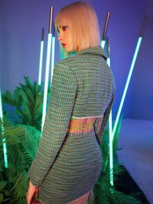 SHEIN ICON Fringe Hem Lapel Neck Crop Tweed Blazer - Green - View 4