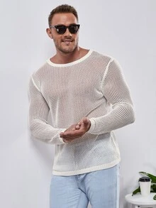 Manfinity Men Sheer Open Knit Top - White - View 1