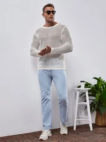 Manfinity Men Sheer Open Knit Top - White - View 3
