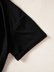 字母图案圆领 T 恤 图案 T 恤 女式上衣 - 黑色 - 查看 3