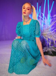 Đầm cắt màu trơn Hấp dẫn - Màu xanh bạc hà - Xem 1