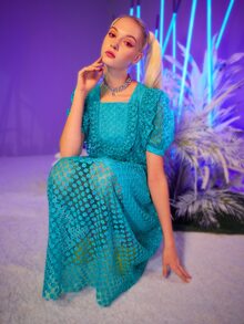 Đầm cắt màu trơn Hấp dẫn - Màu xanh bạc hà - Xem 5