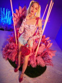 SHEIN Knot Detail Floral Print Backless Bodysuit - Multicolor - View 3