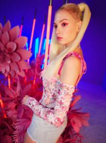 SHEIN Knot Detail Floral Print Backless Bodysuit - Multicolor - View 4