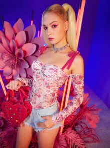 SHEIN Knot Detail Floral Print Backless Bodysuit - Multicolor - View 7