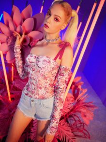 SHEIN Knot Detail Floral Print Backless Bodysuit - Multicolor - View 8