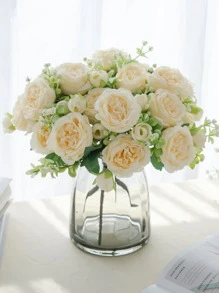 1入組人工牡丹玫瑰花束,適用於婚禮裝飾、新娘手中鮮花材料、蛋糕diy裝飾材料、花環製作材料、家居臥室花瓶裝飾、秋季戶外花園、生日派對、現場裝飾、情人節禮物以及新年裝飾。 - 米色 - 查看 2