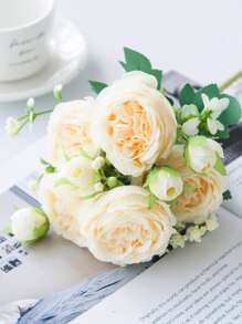 1入組人工牡丹玫瑰花束,適用於婚禮裝飾、新娘手中鮮花材料、蛋糕diy裝飾材料、花環製作材料、家居臥室花瓶裝飾、秋季戶外花園、生日派對、現場裝飾、情人節禮物以及新年裝飾。 - 米色 - 查看 4