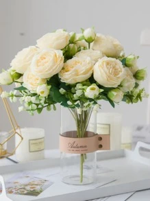 1入組人工牡丹玫瑰花束,適用於婚禮裝飾、新娘手中鮮花材料、蛋糕diy裝飾材料、花環製作材料、家居臥室花瓶裝飾、秋季戶外花園、生日派對、現場裝飾、情人節禮物以及新年裝飾。 - 米色 - 查看 5