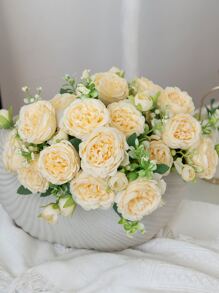 1入組人工牡丹玫瑰花束,適用於婚禮裝飾、新娘手中鮮花材料、蛋糕diy裝飾材料、花環製作材料、家居臥室花瓶裝飾、秋季戶外花園、生日派對、現場裝飾、情人節禮物以及新年裝飾。 - 米色 - 查看 6