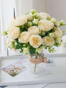 1入組人工牡丹玫瑰花束,適用於婚禮裝飾、新娘手中鮮花材料、蛋糕diy裝飾材料、花環製作材料、家居臥室花瓶裝飾、秋季戶外花園、生日派對、現場裝飾、情人節禮物以及新年裝飾。 - 米色 - 查看 7