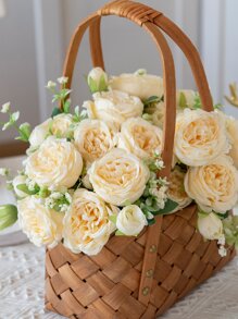 1入組人工牡丹玫瑰花束,適用於婚禮裝飾、新娘手中鮮花材料、蛋糕diy裝飾材料、花環製作材料、家居臥室花瓶裝飾、秋季戶外花園、生日派對、現場裝飾、情人節禮物以及新年裝飾。 - 米色 - 查看 8