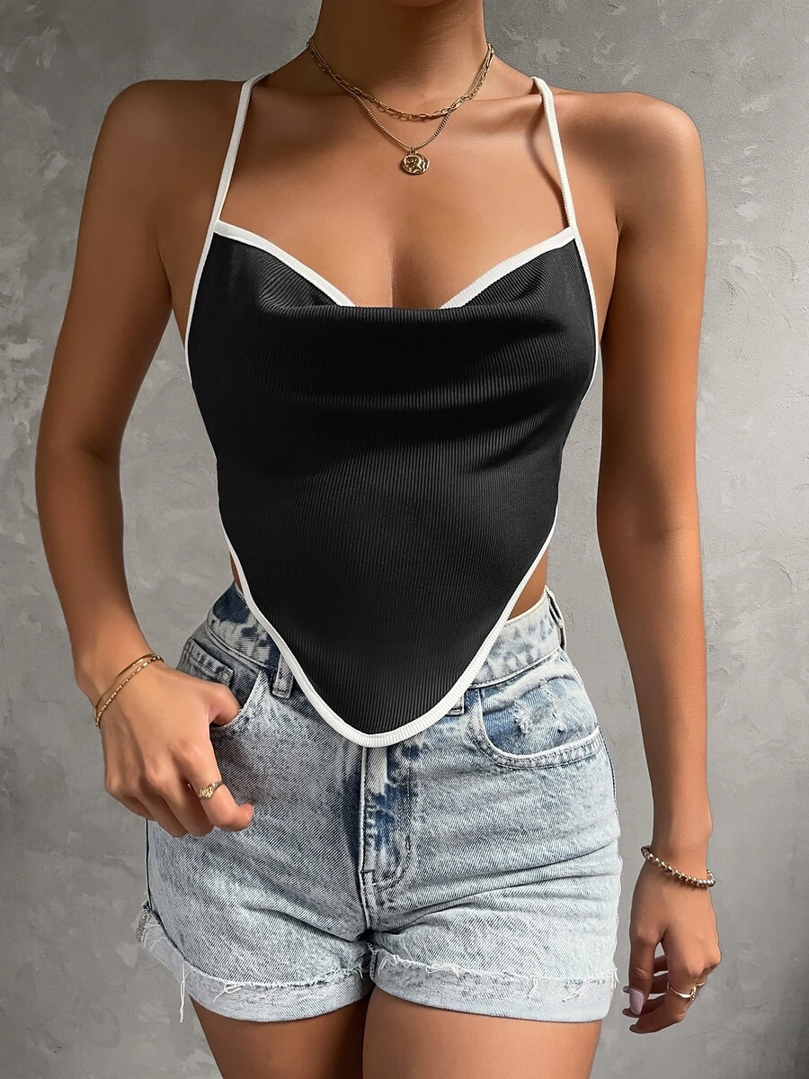 Top de tirantes de espalda abierta con cordón - Negro - Ver 1