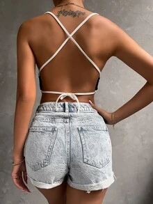 Top de tirantes de espalda abierta con cordón - Negro - Ver 2