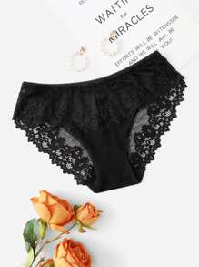 對比花邊底褲內衣 - 黑色 - 查看 6