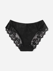 對比花邊底褲內衣 - 黑色 - 查看 2