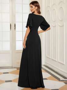 EVERPRETTY Split Sleeve Elegant Sequin Evening Formal Dress For Dinner, Bridesmaid Dress - Black - View 2