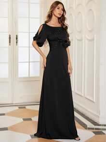 EVERPRETTY Split Sleeve Elegant Sequin Evening Formal Dress For Dinner, Bridesmaid Dress - Black - View 3