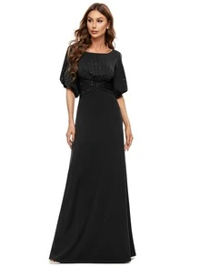 EVERPRETTY Split Sleeve Elegant Sequin Evening Formal Dress For Dinner, Bridesmaid Dress - Black - View 7