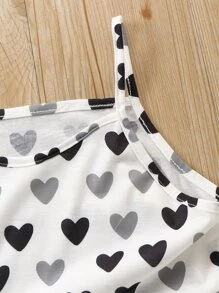 Niñas Vestido de tirantes con estampado de corazón fruncido - Blanco - Ver 3