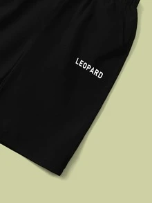 Boys Leopard Print Hooded Tee & Letter Pattern Track Shorts - White - View 4