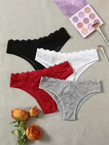 4入組花邊蕾絲底褲內衣 - 彩色 - 查看 1