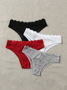 4入組花邊蕾絲底褲內衣 - 彩色 - 查看 4
