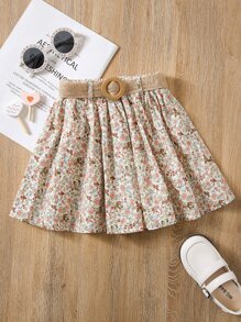 SHEIN 小女童小碎花腰帶半身裙