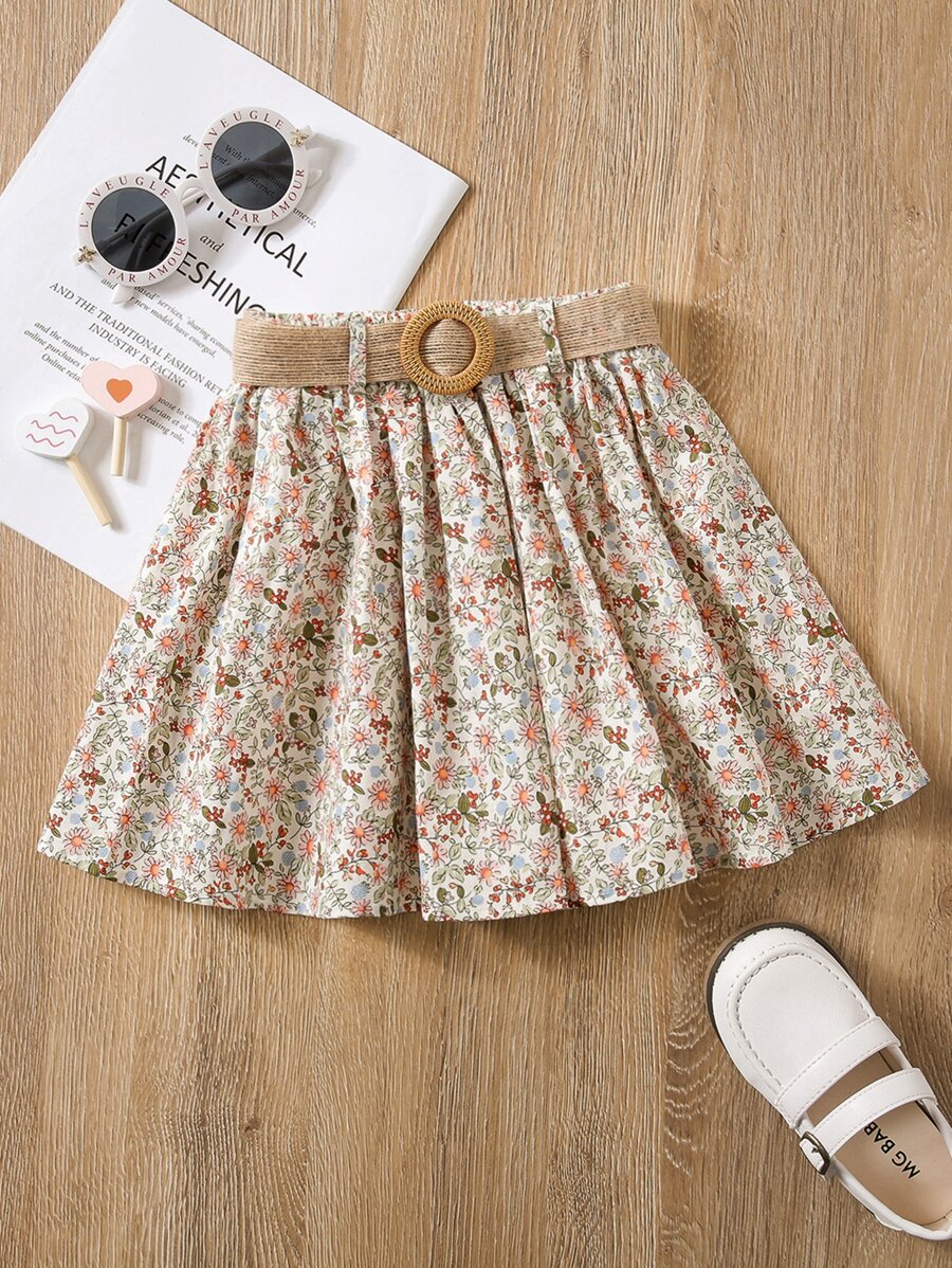 SHEIN 小女童小碎花腰帶半身裙