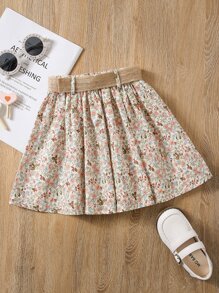 SHEIN 小女童小碎花腰帶半身裙