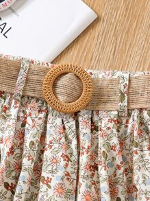 SHEIN 小女童小碎花腰帶半身裙