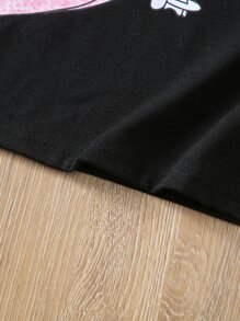 SHEIN 小女童標語和小狗印花T恤洋裝 - 黑色 - 查看 3