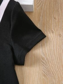 SHEIN 小女童標語和小狗印花T恤洋裝 - 黑色 - 查看 5