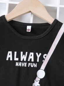 SHEIN 小女童標語和小狗印花T恤洋裝 - 黑色 - 查看 6