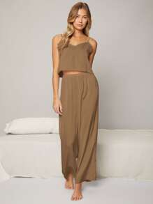 SHEIN WIDE LEG LOUNGE TROUSERS - Camel - View 1
