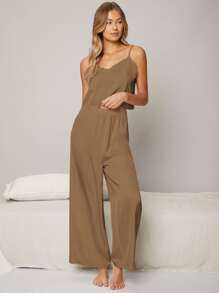 SHEIN WIDE LEG LOUNGE TROUSERS - Camel - View 3