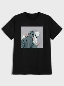 ROMWE MEN Các bạn Áo thun Bông Đồ họa Hình - màu đen - Xem 1