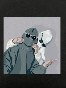 ROMWE MEN Các bạn Áo thun Bông Đồ họa Hình - màu đen - Xem 5