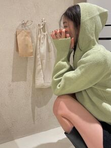 DAZY Rib Knit Zipper Hooded Cardigan - Lime Green - View 4