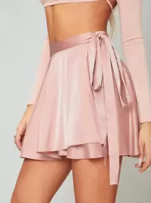 SHEIN BAE 圍裹結飾素色半身裙 - 淺粉色 - 查看 6