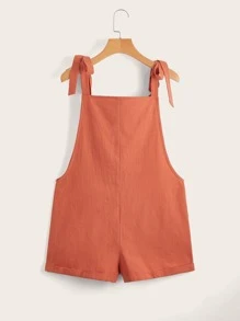 SHEIN EZwear Knot Strap Pocket Patched Pinafore Romper - Burnt Orange - View 2