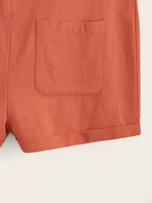 SHEIN EZwear Knot Strap Pocket Patched Pinafore Romper - Burnt Orange - View 3