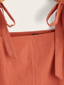 SHEIN EZwear Knot Strap Pocket Patched Pinafore Romper - Burnt Orange - View 4