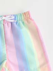 Young Boy Rainbow Stripe Beach Shorts - Multicolor - View 3