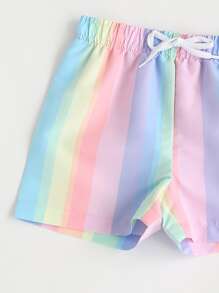 Young Boy Rainbow Stripe Beach Shorts - Multicolor - View 4