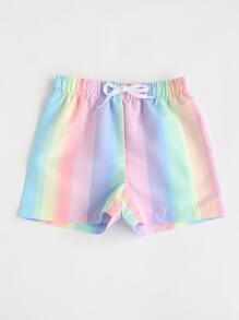 Young Boy Rainbow Stripe Beach Shorts - Multicolor - View 5