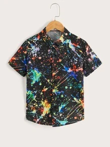 SHEIN Áo sơ mi Trai Nút phía trước Cà vạt nhuộm Giải trí - Nhiều màu - Xem 3