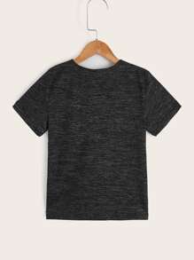 SHEIN Boys Button Detail Marled Knit Tee - Black - View 2