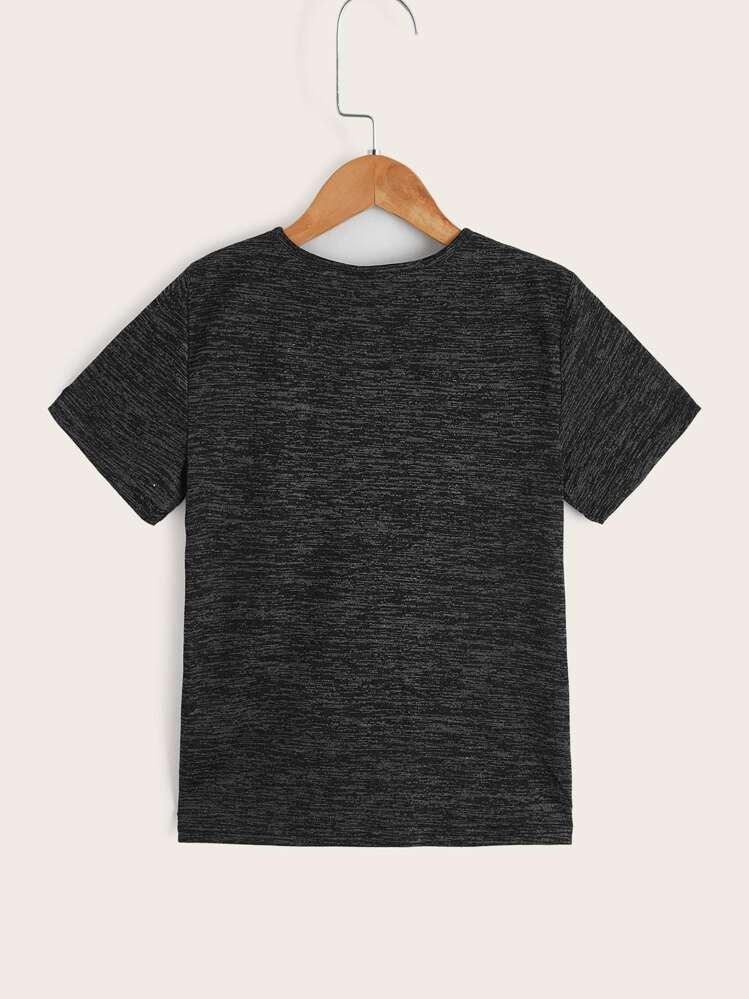 SHEIN Boys Button Detail Marled Knit Tee - Black - View 2