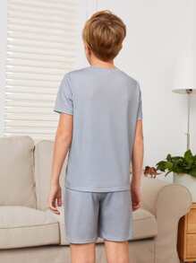 SHEIN Boys Astronaut Print Tee & Shorts Lounge Set - Light Grey - View 2